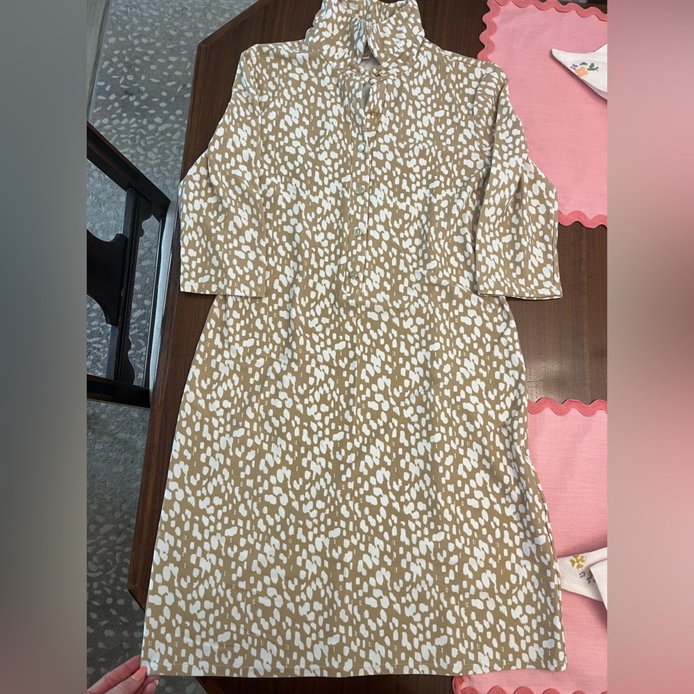 Jude Connally Tan and White Patterned Dress